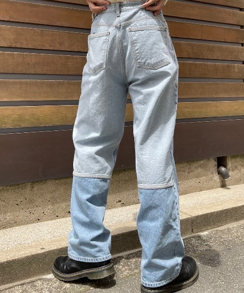Chikashitsu +(チカシツプラス)の「【Chikashitsu +/チカシツプラス】switch design denim pants/ワイドデニム ブルーデニム デニムパンツ ボトム ズボン(デニムパンツ・メンズ・ライトブルー・M/L)」の7枚目の写真