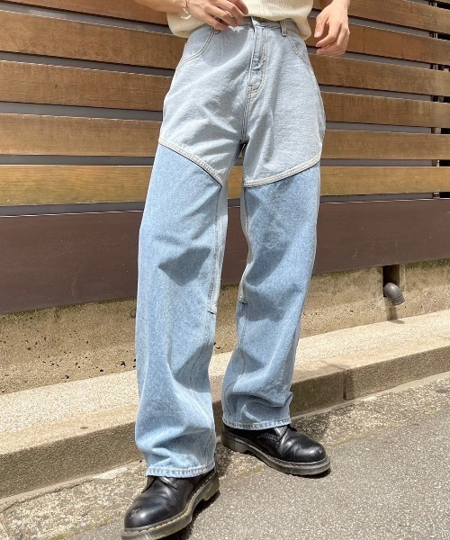Chikashitsu +(チカシツプラス)の「【Chikashitsu +/チカシツプラス】switch design denim pants/ワイドデニム ブルーデニム デニムパンツ ボトム ズボン(デニムパンツ・メンズ・ライトブルー・M/L)」の6枚目の写真