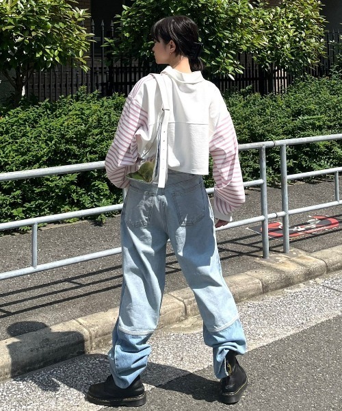 Chikashitsu +(チカシツプラス)の「【Chikashitsu +/チカシツプラス】switch design denim pants/ワイドデニム ブルーデニム デニムパンツ ボトム ズボン(デニムパンツ・メンズ・ライトブルー・M/L)」の13枚目の写真