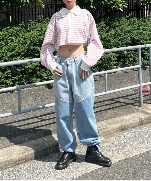 Chikashitsu +(チカシツプラス)の「【Chikashitsu +/チカシツプラス】switch design denim pants/ワイドデニム ブルーデニム デニムパンツ ボトム ズボン(デニムパンツ・メンズ・ライトブルー・M/L)」の11枚目の写真