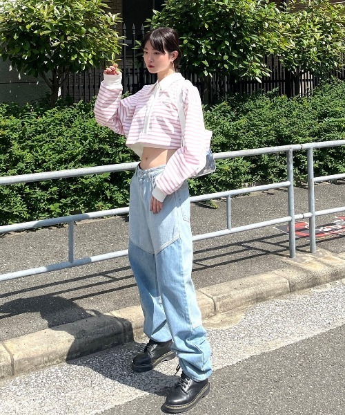 Chikashitsu +(チカシツプラス)の「【Chikashitsu +/チカシツプラス】switch design denim pants/ワイドデニム ブルーデニム デニムパンツ ボトム ズボン(デニムパンツ・メンズ・ライトブルー・M/L)」の12枚目の写真