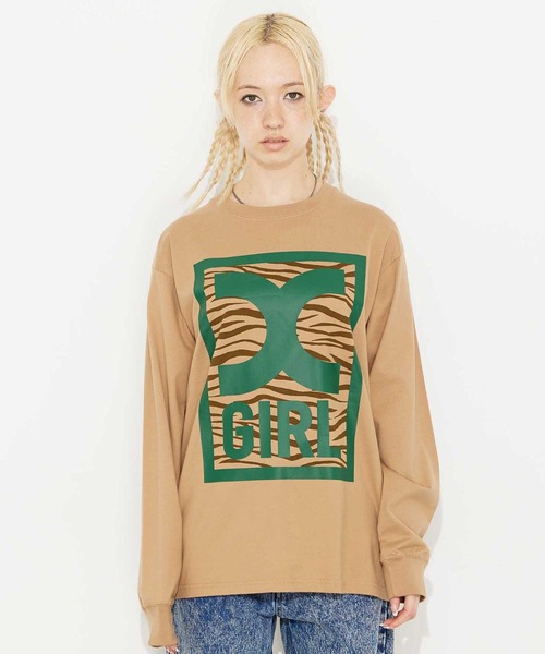 X-girl（エックスガール）の「TIGER BOX LOGO L/S TEE（Tシャツ/カットソー・レディース・ホワイト/ベージュ/ブラック・L/XL/M/S）」の4枚目の写真