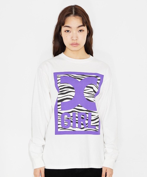 X-girl（エックスガール）の「TIGER BOX LOGO L/S TEE（Tシャツ/カットソー・レディース・ホワイト/ベージュ/ブラック・L/XL/M/S）」の6枚目の写真