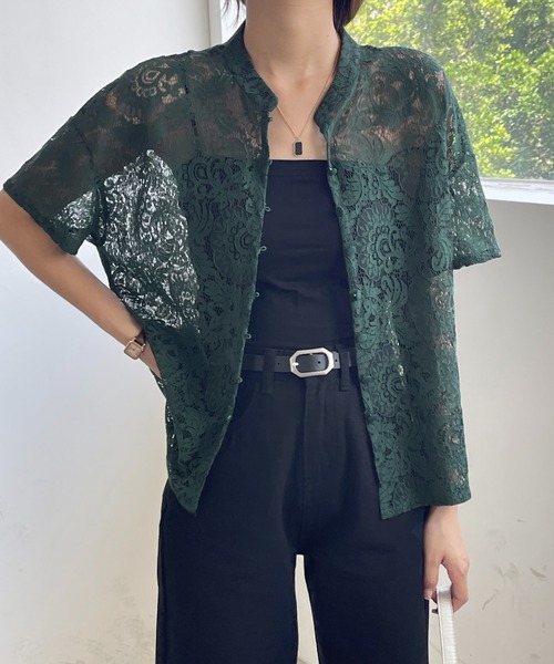 emi+(エミプラス)の「刺繍ノーカラーレースブラウス(シャツ/ブラウス・レディース・ホワイト/ブラック/ベージュ/カーキ・M/L)」の4枚目の写真