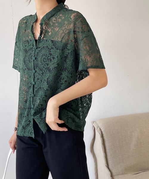 emi+(エミプラス)の「刺繍ノーカラーレースブラウス(シャツ/ブラウス・レディース・ホワイト/ブラック/ベージュ/カーキ・M/L)」の15枚目の写真