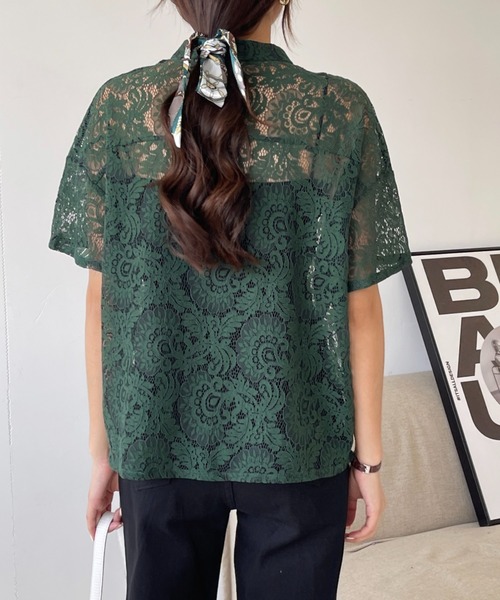 emi+(エミプラス)の「刺繍ノーカラーレースブラウス(シャツ/ブラウス・レディース・ホワイト/ブラック/ベージュ/カーキ・M/L)」の16枚目の写真