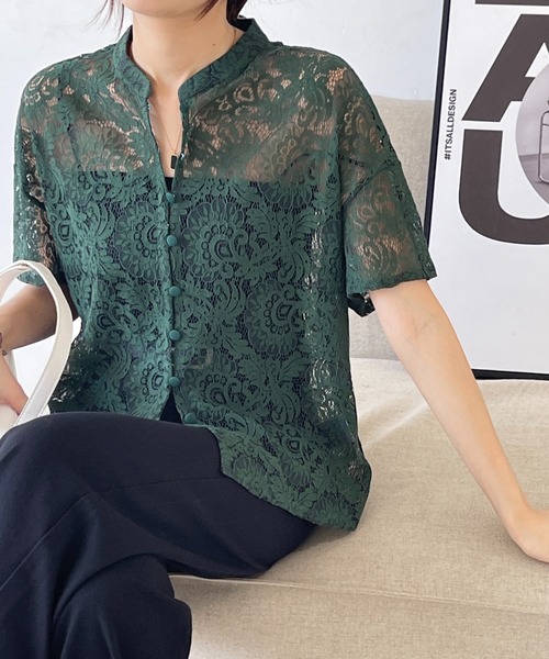emi+(エミプラス)の「刺繍ノーカラーレースブラウス(シャツ/ブラウス・レディース・ホワイト/ブラック/ベージュ/カーキ・M/L)」の17枚目の写真