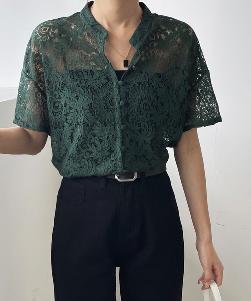 emi+(エミプラス)の「刺繍ノーカラーレースブラウス(シャツ/ブラウス・レディース・ホワイト/ブラック/ベージュ/カーキ・M/L)」の18枚目の写真