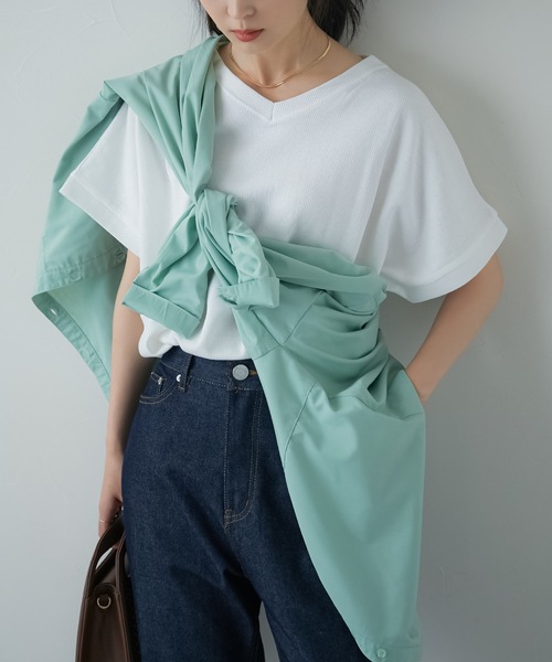 Fashion Letter（ファッションレター）の「Vネックコットンワッフルカットソー（Tシャツ/カットソー・レディース・ブラック/オフホワイト/チャコール・M）」の22枚目の写真