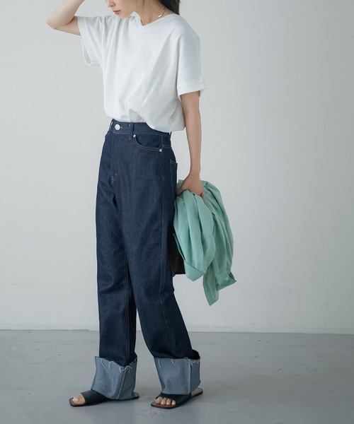 Fashion Letter（ファッションレター）の「Vネックコットンワッフルカットソー（Tシャツ/カットソー・レディース・ブラック/オフホワイト/チャコール・M）」の16枚目の写真