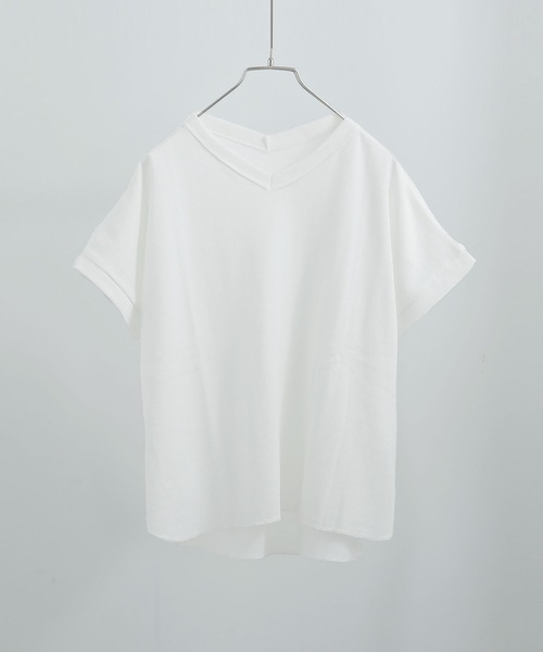 Fashion Letter（ファッションレター）の「Vネックコットンワッフルカットソー（Tシャツ/カットソー・レディース・ブラック/オフホワイト/チャコール・M）」の9枚目の写真