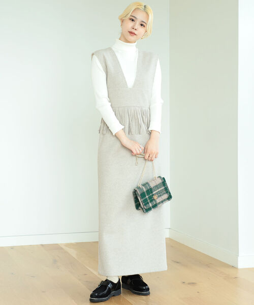 BeAMS DOT（ビームスドット）の「BeAMS DOT / ウエストフリンジ ジャンパースカート（ワンピース・レディース・ブラック/ベージュ/ワイン・FREE）」の4枚目の写真