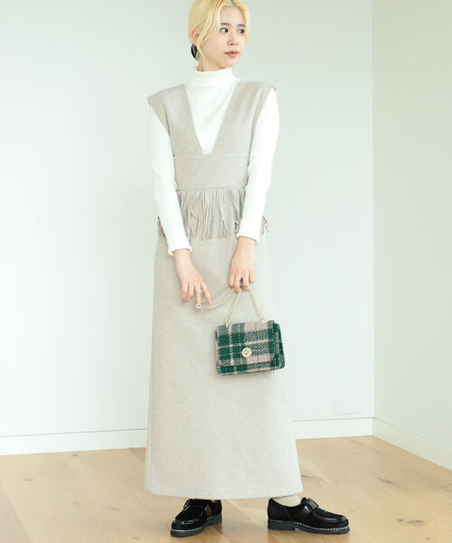 BeAMS DOT（ビームスドット）の「BeAMS DOT / ウエストフリンジ ジャンパースカート（ワンピース・レディース・ブラック/ベージュ/ワイン・FREE）」の7枚目の写真