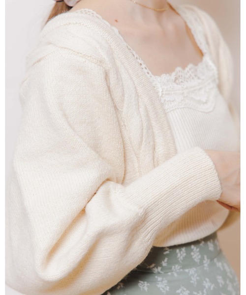 flower(フラワー)の「ケーブルボレロカーディガン(カーディガン/ボレロ・レディース・ブラウン/アイボリー・FREE)」の10枚目の写真