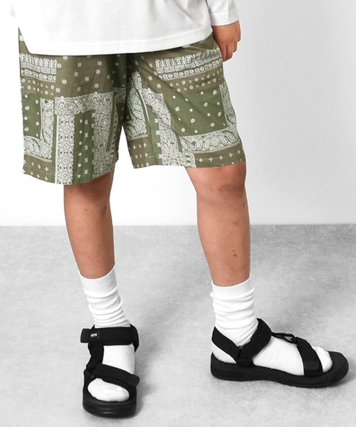 GLAZOS(グラソス)の「総柄ワイドイージーハーフパンツ【セットアップ対応】(その他パンツ・キッズ・カーキ/ブルー・160cm/170cm/140cm/150cm)」の1枚目の写真