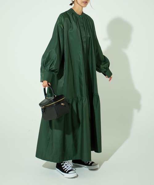 CORNERS by KR（コーナーズバイケーアール）の「CORNERS by KR 2wayボリュームスリーブシャツワンピース（シャツワンピース・レディース・グリーン/ブラック/ベージュ/オレンジ/ライトブラック/テラコッタ・L/M）」の9枚目の写真