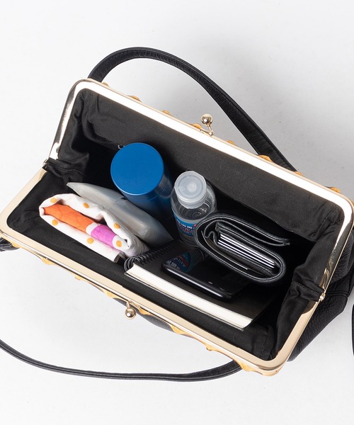 POMTATA（ポンタタ）の「・POMTATA / ポンタタ  グローブレザー2wayバンブーがま口ショルダーバッグ TAC SNK P2542 SNK（ハンドバッグ・レディース・ブラック・FREE）」の9枚目の写真