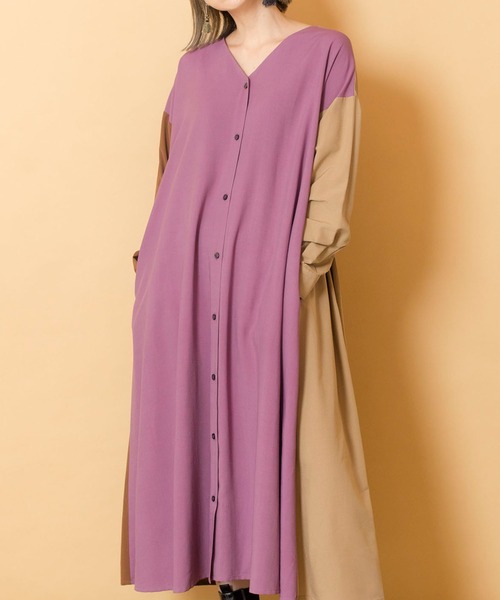 OSMOSIS(オズモーシス)の「2WAY切替シャツワンピース(シャツワンピース・レディース・ブラック/ライトパープル/ライトベージュ・ONE SIZE)」の3枚目の写真