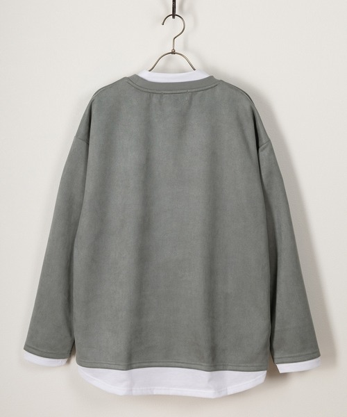 SlashDate(スラッシュデイト)の「ポリスウェードモックネックロンT/フェイクレイヤード/ラウンドヘム/ビッグシルエット(Tシャツ/カットソー・メンズ・ライトブルー/グレー/ライトグリーン/アイボリー・M/L/XL)」の5枚目の写真