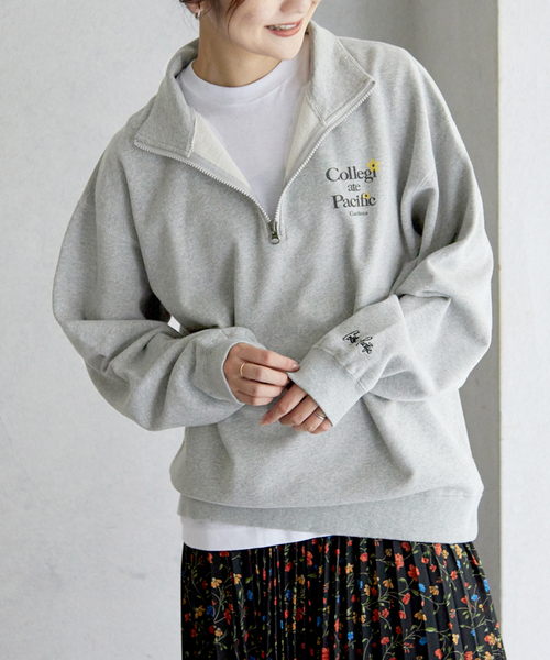 SLOBE IENA（スローブイエナ）の「【Collegiate Pacific】ハーフジップスウェット（スウェット・レディース・グレー/アイボリー・FREE）」の4枚目の写真