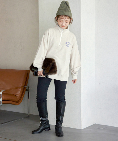 SLOBE IENA（スローブイエナ）の「【Collegiate Pacific】ハーフジップスウェット（スウェット・レディース・グレー/アイボリー・FREE）」の5枚目の写真