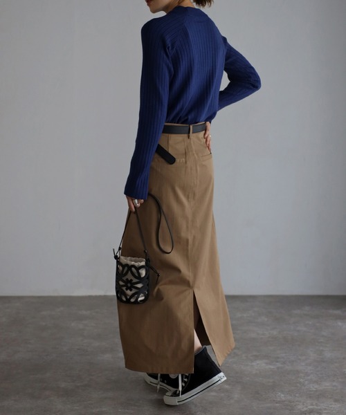 エメイン ベージュ チノスカート ウエストベルト付 ベルト付き