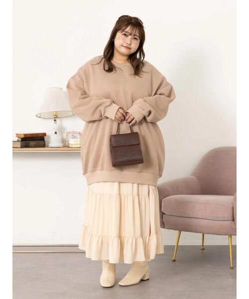 SLURR（スラ―）の「[大きいサイズ]ウラキモウボリュームスリーブチュニック（スウェット・レディース・モカ/チャコールグレー/アイボリー/ミント・L）」の20枚目の写真