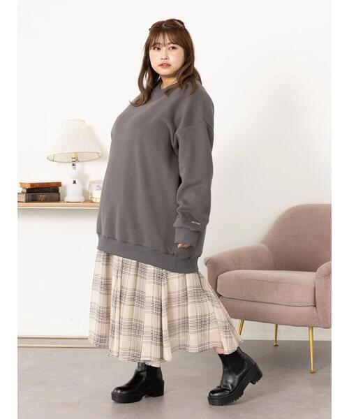 SLURR（スラ―）の「[大きいサイズ]ウラキモウボリュームスリーブチュニック（スウェット・レディース・モカ/チャコールグレー/アイボリー/ミント・L）」の18枚目の写真