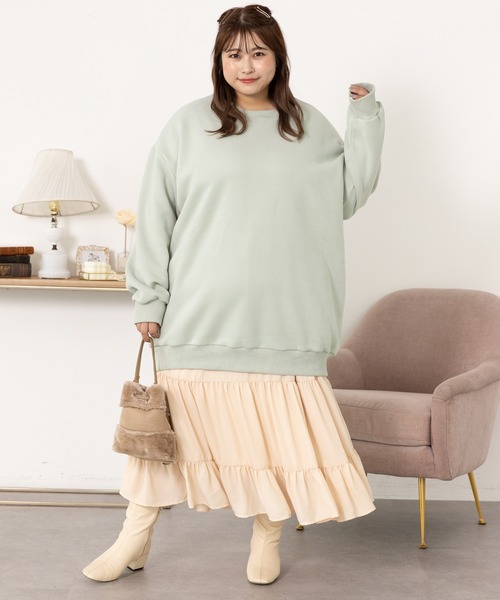 SLURR（スラ―）の「[大きいサイズ]ウラキモウボリュームスリーブチュニック（スウェット・レディース・モカ/チャコールグレー/アイボリー/ミント・L）」の9枚目の写真