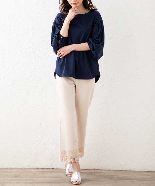 aunt lily(アントリリー)の「ダンボールニット裾レースアクセントパンツ(その他パンツ・レディース・キナリ/ネイビー・M/L/LL/3L)」の9枚目の写真