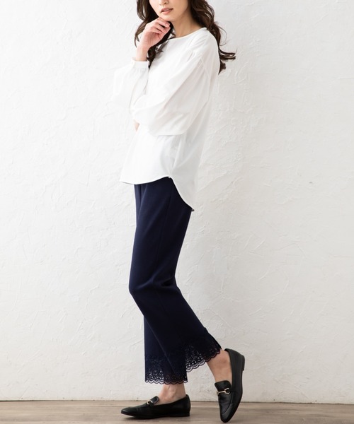 aunt lily(アントリリー)の「ダンボールニット裾レースアクセントパンツ(その他パンツ・レディース・キナリ/ネイビー・M/L/LL/3L)」の5枚目の写真