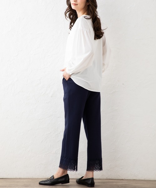 aunt lily(アントリリー)の「ダンボールニット裾レースアクセントパンツ(その他パンツ・レディース・キナリ/ネイビー・M/L/LL/3L)」の4枚目の写真