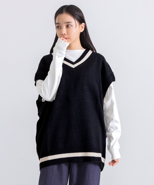 ルーズレトロチェックニットベスト