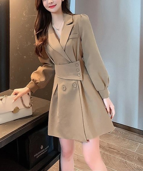 gossip!ロサンゼルス(ゴシップロサンゼルス)の「テーラードミニ丈ワンピース(ワンピース・レディース・ブラック/ベージュ/ブラック系その他/ベージュ系その他・M/L)」の1枚目の写真