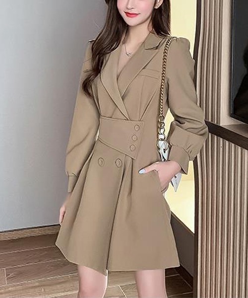 gossip!ロサンゼルス(ゴシップロサンゼルス)の「テーラードミニ丈ワンピース(ワンピース・レディース・ブラック/ベージュ/ブラック系その他/ベージュ系その他・M/L)」の5枚目の写真