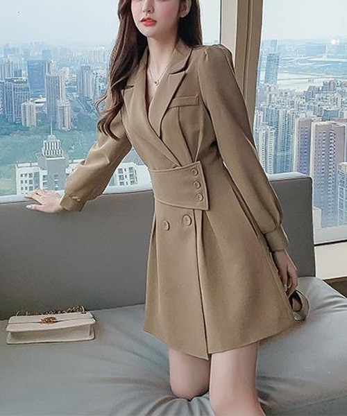 gossip!ロサンゼルス(ゴシップロサンゼルス)の「テーラードミニ丈ワンピース(ワンピース・レディース・ブラック/ベージュ/ブラック系その他/ベージュ系その他・M/L)」の10枚目の写真