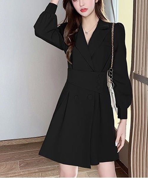 gossip!ロサンゼルス(ゴシップロサンゼルス)の「テーラードミニ丈ワンピース(ワンピース・レディース・ブラック/ベージュ/ブラック系その他/ベージュ系その他・M/L)」の6枚目の写真