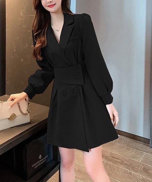 gossip!ロサンゼルス(ゴシップロサンゼルス)の「テーラードミニ丈ワンピース(ワンピース・レディース・ブラック/ベージュ/ブラック系その他/ベージュ系その他・M/L)」の15枚目の写真