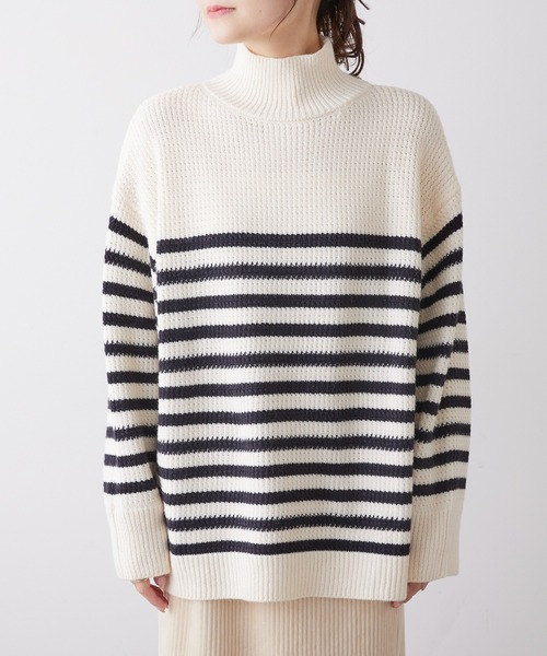 PUAL CE CIN（ピュアルセシン）の「パネルボーダーハイネックニットプルオーバー（ニット/セーター・レディース・ホワイト系/ベージュ系・FREE）」の15枚目の写真