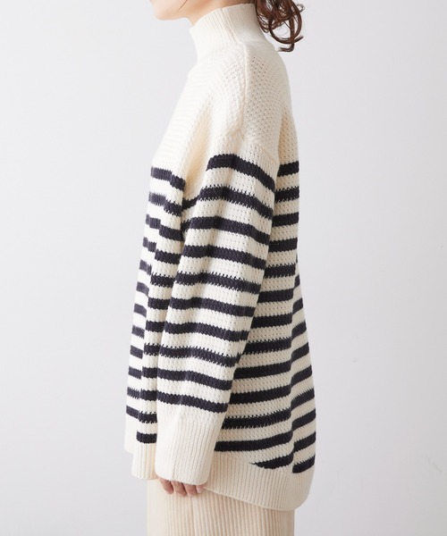 PUAL CE CIN（ピュアルセシン）の「パネルボーダーハイネックニットプルオーバー（ニット/セーター・レディース・ホワイト系/ベージュ系・FREE）」の17枚目の写真