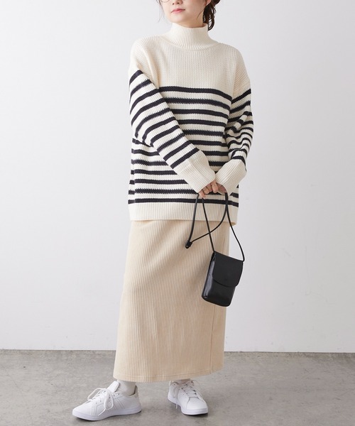 PUAL CE CIN（ピュアルセシン）の「パネルボーダーハイネックニットプルオーバー（ニット/セーター・レディース・ホワイト系/ベージュ系・FREE）」の3枚目の写真