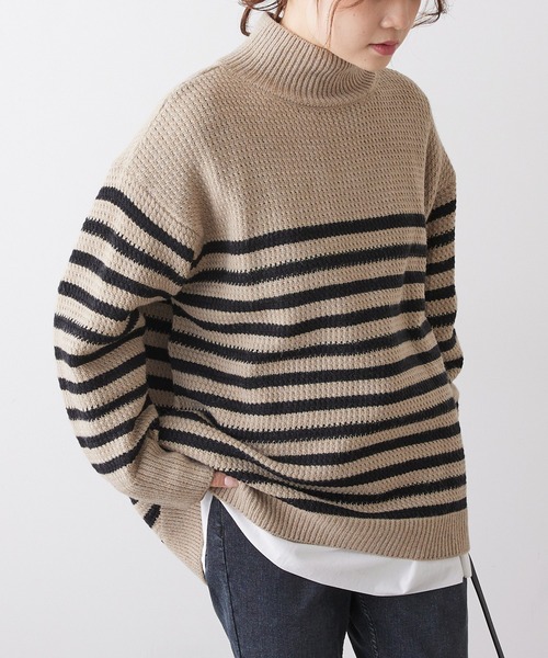 PUAL CE CIN（ピュアルセシン）の「パネルボーダーハイネックニットプルオーバー（ニット/セーター・レディース・ホワイト系/ベージュ系・FREE）」の16枚目の写真