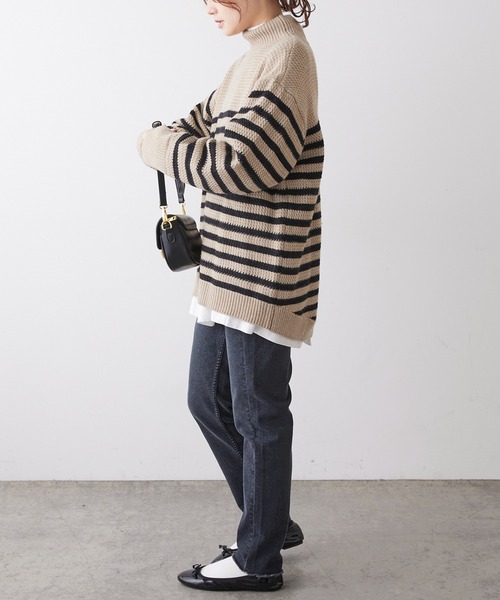 PUAL CE CIN（ピュアルセシン）の「パネルボーダーハイネックニットプルオーバー（ニット/セーター・レディース・ホワイト系/ベージュ系・FREE）」の10枚目の写真