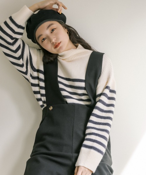 PUAL CE CIN（ピュアルセシン）の「パネルボーダーハイネックニットプルオーバー（ニット/セーター・レディース・ホワイト系/ベージュ系・FREE）」の21枚目の写真