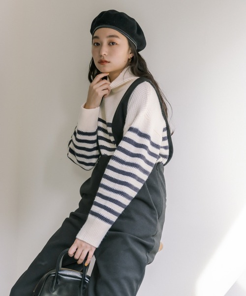 PUAL CE CIN（ピュアルセシン）の「パネルボーダーハイネックニットプルオーバー（ニット/セーター・レディース・ホワイト系/ベージュ系・FREE）」の22枚目の写真