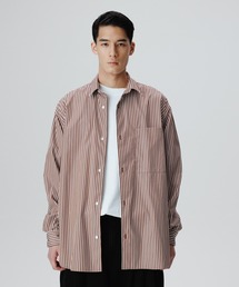 カラーストライプ ビッグシルエット レギュラーカラー シャツ/ロングシーズン着用可能