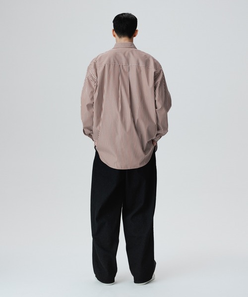 ADAM ET ROPE'（アダムエロペ）の「カラーストライプ ビッグシルエット レギュラーカラー シャツ/ロングシーズン着用可能（シャツ/ブラウス・メンズ・ブラウン/ライトグリーン・M/L）」の7枚目の写真