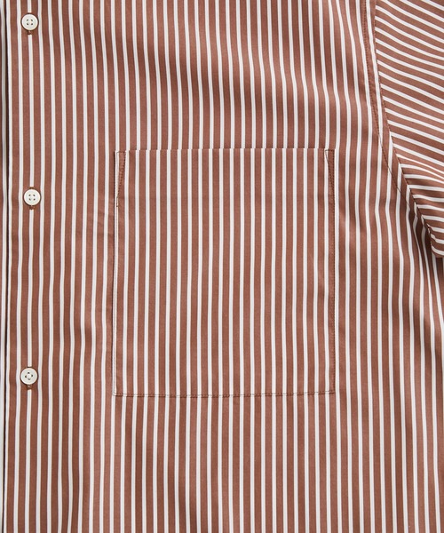 ADAM ET ROPE'（アダムエロペ）の「カラーストライプ ビッグシルエット レギュラーカラー シャツ/ロングシーズン着用可能（シャツ/ブラウス・メンズ・ブラウン/ライトグリーン・M/L）」の9枚目の写真