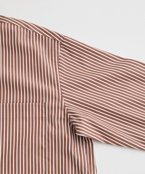 ADAM ET ROPE'（アダムエロペ）の「カラーストライプ ビッグシルエット レギュラーカラー シャツ/ロングシーズン着用可能（シャツ/ブラウス・メンズ・ブラウン/ライトグリーン・M/L）」の4枚目の写真