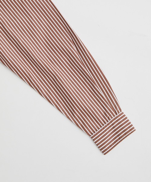 ADAM ET ROPE'（アダムエロペ）の「カラーストライプ ビッグシルエット レギュラーカラー シャツ/ロングシーズン着用可能（シャツ/ブラウス・メンズ・ブラウン/ライトグリーン・M/L）」の6枚目の写真